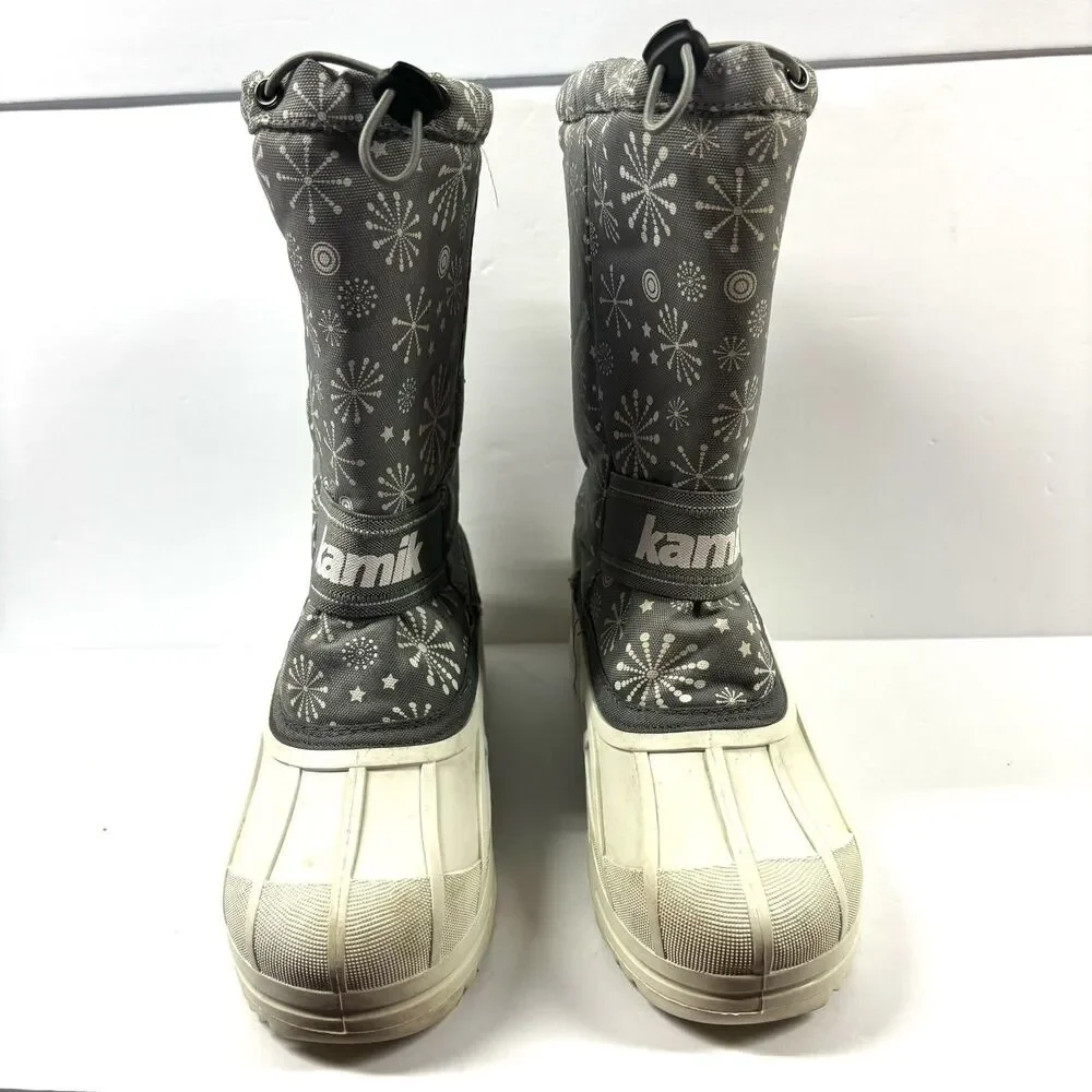 Kamik Winter Snow Boots Youth Girls Size 6 Snowridge White Gray Wool Insulated